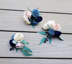 Pink Dusty Blue Wedding Cake Flower Topper Sola Wood Blush Navy Artificial Decor