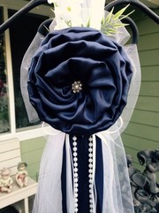 Set of 10 Navy Blue Pew Bows, Chair Bow, White Wedding Church Aisle decorations