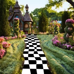 1 Pcs Wonderland Party Decoration Backdrop Rug Black and White Aisle Runner C…