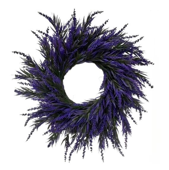 Outdoor Indoor Lavender Wreath Plastic Hanging Floral Decoration for Door 60cm