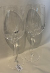 SWAROVSKI CRYSTAL Set 2 NEW Wine Glasses Etched With Crystal Stones