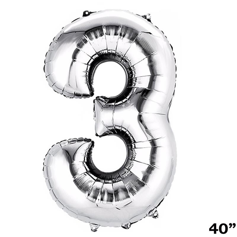 40″ SILVER Number 3 Mylar Foil Balloon 1 pc Party BackDrop Decorations Supply