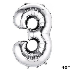 40″ SILVER Number 3 Mylar Foil Balloon 1 pc Party BackDrop Decorations Supply