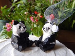 Panda bears Cake Topper Bride Groom Love Wedding Engagement Wood Statue