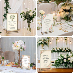 14 Pack Acrylic Sign Holder 4X6 Gold Frames, Wedding Table Number Holders Double
