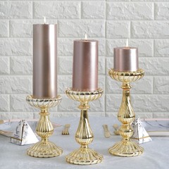 3 pcs Gold Mercury Glass Pillar Candle Holders Wedding Party Events Centerpieces