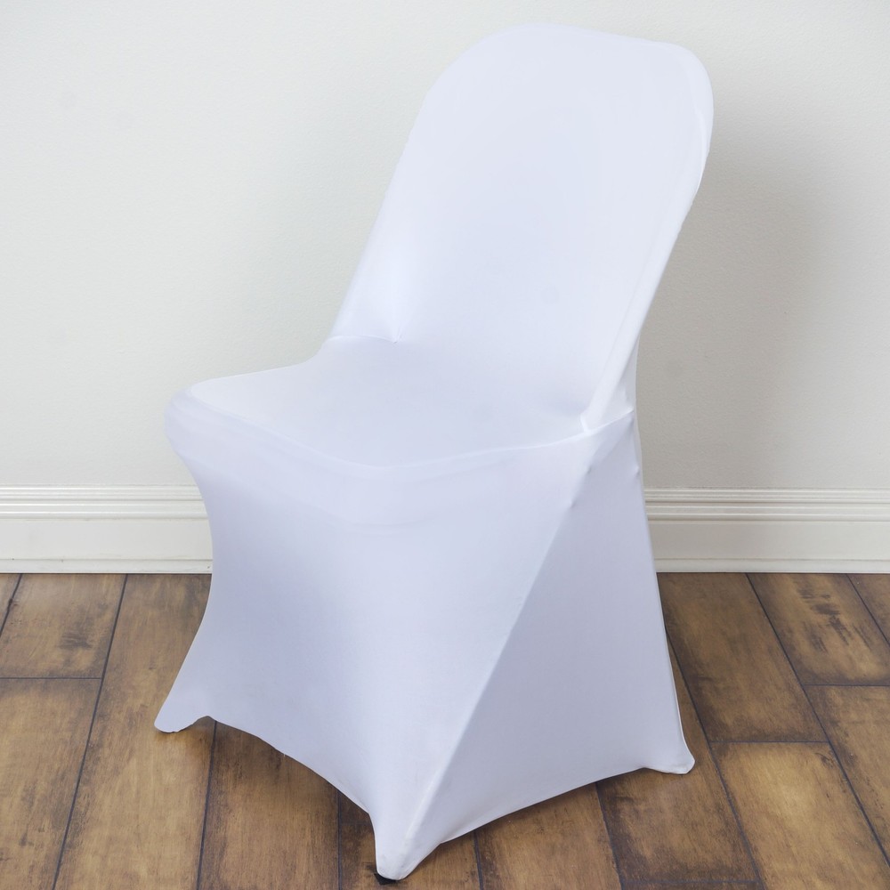 6 White FOLDING Stretch SPANDEX CHAIR COVERS Event Banquet Reception Decorations