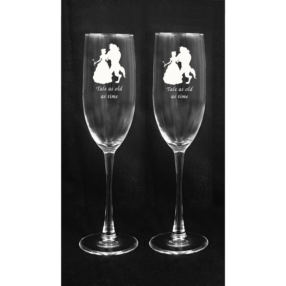 Beauty Beast Belle Wedding Toasting Glasses Flute Engraved Personalized FREE
