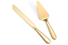 Elegant Wedding Cake Cutting Set Gold Knife Server Rounded Edges Pie Cutter Food
