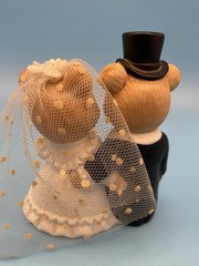 Vtg HOMCO Teddy Bear Porcelain Hand Painted Bride & Groom Wedding Cake Topper
