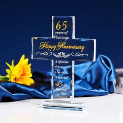 65th Anniversary Glass Cross Keepsake for Parents, A Timeless Gift of Love