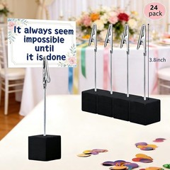 24 Pcs Wooden Cube Memo Holders with Alligator Clips, Table Number Stands for