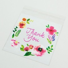 100 White Clear PVC Cookie Candy Bags With «Thank You» Floral Print Party