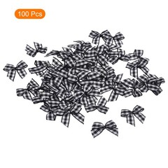 100Pcs Mini Gingham Ribbon Bow 1″ Checkered Ribbon Bows Black and White,