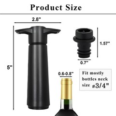 Wine Stoppers Vacuum with Pump, Keep Fresh for 1 Pump+4 Stoppers, Black