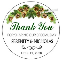 RUSTIC CHRISTMAS PINE CONE WEDDING FAVOR STICKERS THANK YOU LABELS SHOWER