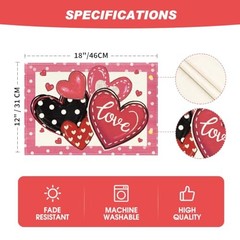 Dot Hearts Love Valentine’s Placemats Set of 12″ x 18″, Rectangular 4 Pcs Pink
