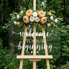 Handmade Water-Resistant Wedding Welcome Sign – 20″ Vinyl Decal for Reception