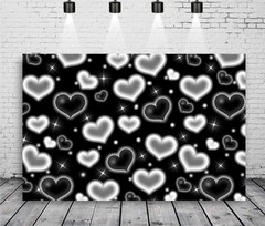7x5ft Black Heart Backdrop 90s Backdrops for Photoshoot Valentines Decor Bann…