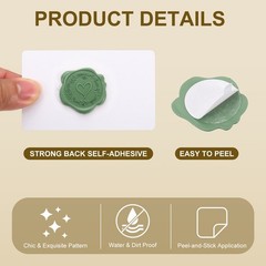 Heart Wax Seal Stickers, 50 Pack Embossed Adhesive Sticker, Olive Green