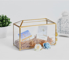 Glass Wedding Card Box with Lock, 12.6X5.9X9 Inches Large Gold Card Boxes for We