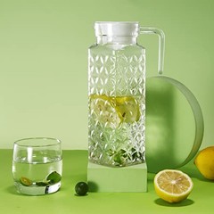 Acrylic Pitcher 37 oz, Unbreakable Clear Plastic Pitcher with Lid, BPA Diamond