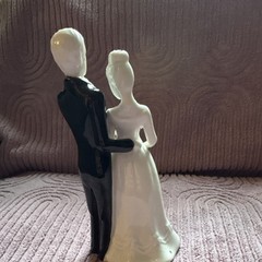 Ceramic Bride Groom Wedding Cake Topper Figurine White Black Pink Romantic