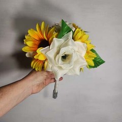 Ivory Rose Sunflower Bridal Wedding Bouquet Accessories