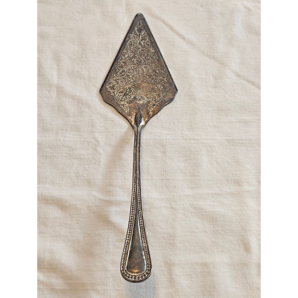 Vintage Ornate Silver Plated Cake Server Pie Floral Engraved Serving Utensil