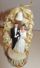 1959 Incredible Vintage 1950’s Wedding Cake Topper Silk Flower Bell Top