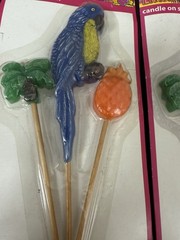 Set Of 4 —3 PC Candle Sticks Luau Party Decor New In Box Palm Parrot Pineapple
