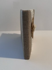 Rustic Burlap Linen & Lace Wedding Guest Book, Brown/White, Twine Flower