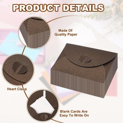 PATIKIL 50 Set Mini Envelopes with Heart Clasp, 4.1×3″ Blank Note Coffee