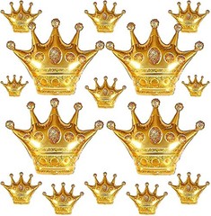 16Pcs Crown Balloons, Large Gold Crown Mylar Foil Balloon for Birthday Wedding