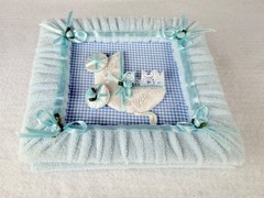 Tiny Treasure Photo Album Baby Carriage Light Blue Terry Satin Ribbon 4×6 VTG 99