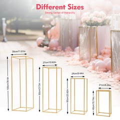 4PCS Gold Flower Stand Rectangular Rack Set For Wedding Table Centerpieces Decor