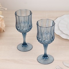 DUSTY BLUE 6 Plastic 8 oz Crystal Cut Goblets WINE GLASSES Party Events