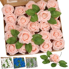 25/50pcs Artificial Flowers Real Looking Foam Rose Decoration DIY for Wedding US