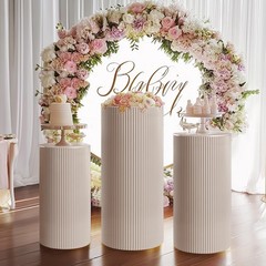3Pcs Cylinder Pedestal Stands Metal Fluted Dessert Display Pillars for Wedding
