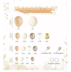 Latex Party Balloons 154 PCs Multi Size 18/12/10/5 Inch. Sand White Gold Balloon