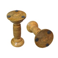 Handmade Wood Traditional Medium Polish Set Of Three Pillar Candle Holder BBH