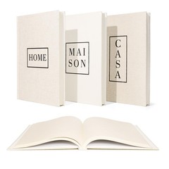 Linen Neutral Coffee Table Books Set of 3,Fashion Designer Hardcover Blank Bo…