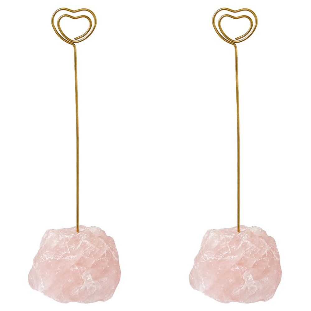 SUPERFINDINGS 2 Set Rose Quartz Crystal Stone Memo Holder Heart Iron Golden