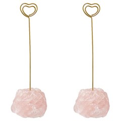 SUPERFINDINGS 2 Set Rose Quartz Crystal Stone Memo Holder Heart Iron Golden