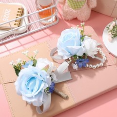 1Set Multicolor Rose Wristlet and Boutonniere Corsage Set for Bridal and Prom