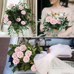 100PCS Light Pink Foam Roses with Bendable Stems & 24 Leaves – Wedding, Home, Pa