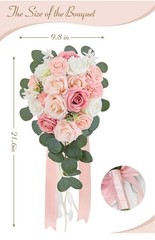 Serwalin 9.8 Inch Wedding Bouquets, Pink Rose Bride Bouquets, Wedding Bouquet…