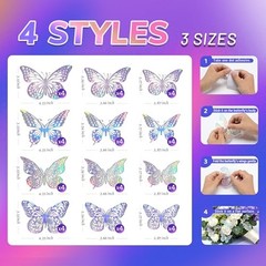 48 Pcs Iridescent 3D Butterfly Wall Decor Iridescent Party Iridescent 8