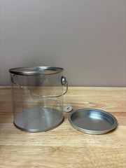 Clear/Silver Tin Pail with Lid Wholesale Lot of 22 -4″ Diameter 4″ Tall NEW (#8)