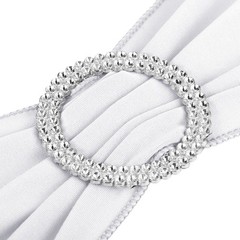 10Pcs 14″x5″ Stretch Chair Sashes Bows Chair Bands Sash with Buckle White